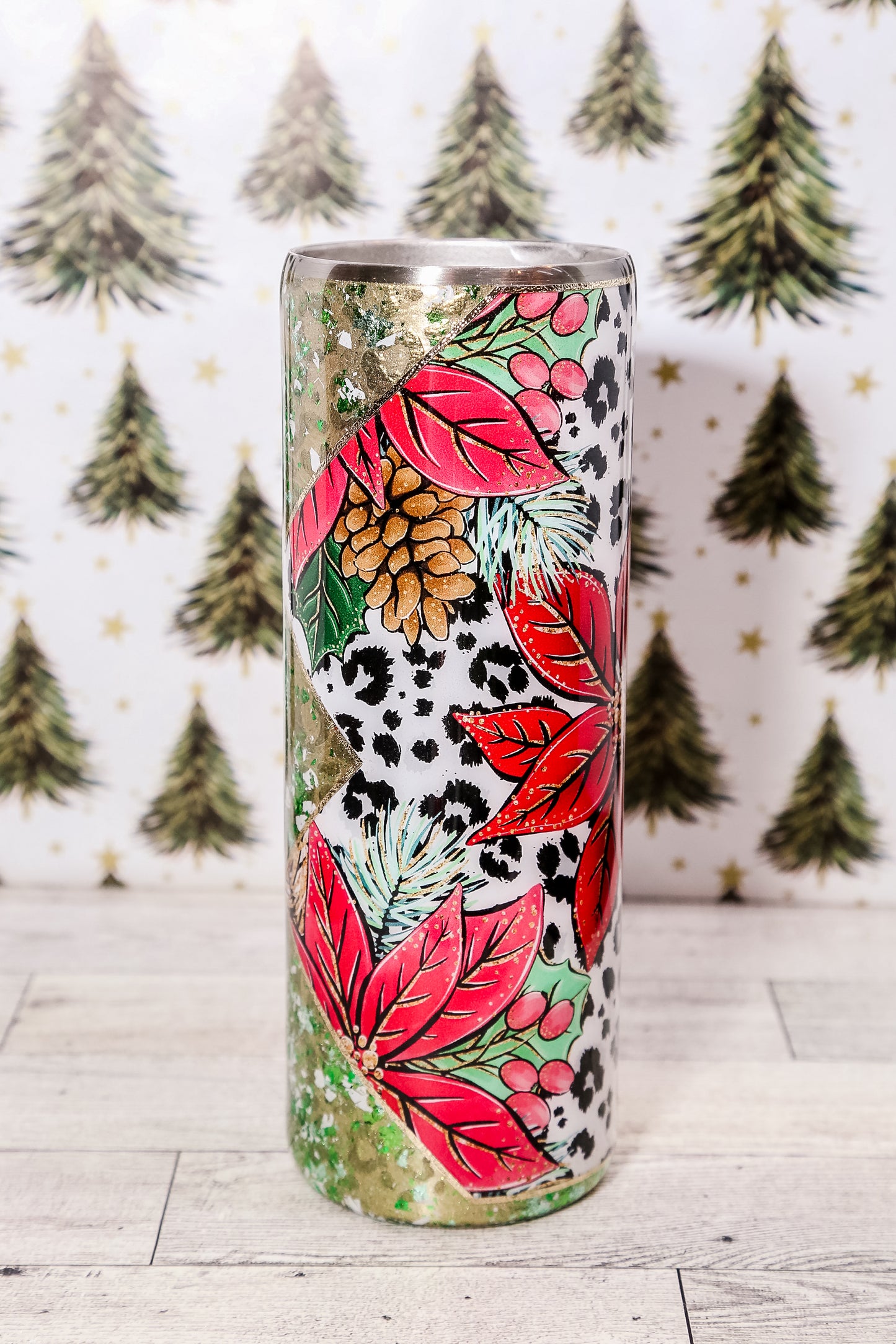 Christmas Poinsettias with leopard
